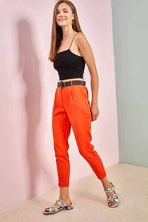 Женские брюки с эластичным поясом и поясом Bianco Lucci, оранжевый