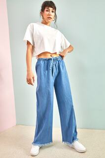 Женские брюки с эластичной резинкой на талии и кисточками Bianco Lucci, синий