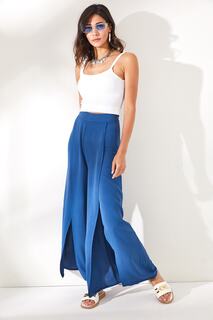 Женские брюки цвета индиго с боковой молнией и глубоким разрезом Ayrobin Olalook, синий