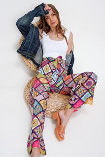 Женские брюки свободного кроя с рисунком фуксии Trend Alaçatı Stili, разноцветный