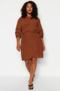 Коричневая тканая юбка с эффектом льна Trendyol, коричневый