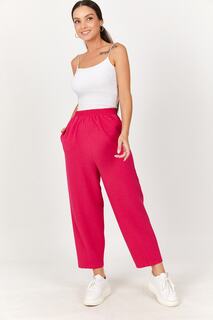 Женские брюки цвета фуксии с прострочкой на талии и эластичными карманами armonika, розовый