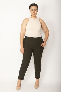 Женские брюки цвета хаки большого размера с эластичными боковыми и задними карманами на спине и двойными штанинами, Şans