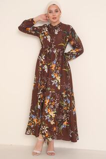 Коричневое платье-хиджаб с воротником с рисунком Bigdart, коричневый