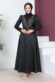 Вечернее платье с поясом TSD230636 Черное Tesettür Dünyası, черный