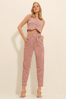 Женские брюки-морковки пудрово-розового цвета с высокой талией ALC-X11148 Trend Alaçatı Stili, розовый
