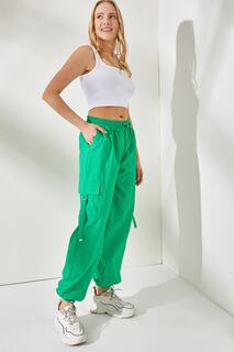 Женские брюки-парашюты травяного цвета с карманами-карго и эластичной резинкой на талии Olalook, зеленый