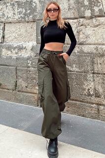 Женские брюки-парашют цвета хаки с воздушными карманами и карманами-карго Swist