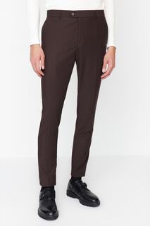 Коричневые мужские брюки узкого кроя с железными следами Trendyol, коричневый