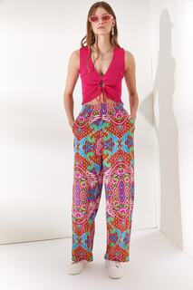 Женские вискозные брюки палаццо цвета фуксии, голубые с плотной талией и карманами, Olalook, разноцветный