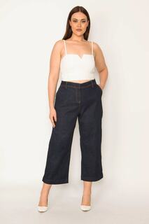 Женские джинсы большого размера, темно-синие, с классическим вырезом и боковым карманом, широкие джинсы до щиколотки, 65n31863 Şans, темно-синий