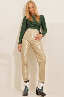 Женские джинсы для мам с золотым гипсом Trend Alaçatı Stili, золотой