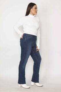 Женские джинсы больших размеров из лайкры, темно-синие с высокой талией и пятью карманами, 65n29254 Şans, темно-синий