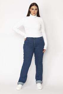 Женские джинсы больших размеров из лайкры, темно-синие с высокой талией и пятью карманами, 65n29238 Şans, темно-синий