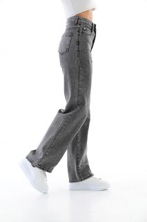 Женские джинсы-палаццо дымчатого цвета с высокой талией и снежной стиркой Bike Life, серый