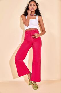 Женские джинсы цвета фуксии с карманами и высокой талией XHAN, розовый