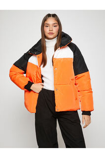 Короткая куртка-пуховик с воротником-стойкой и карманом в рубчик Koton, оранжевый
