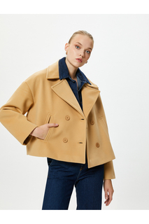 Короткая пришитая куртка, двубортный карман на пуговицах и детализированный Koton, коричневый
