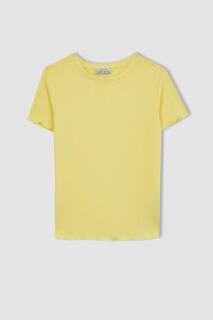 Приталенная футболка с круглым вырезом и короткими рукавами DeFacto, желтый