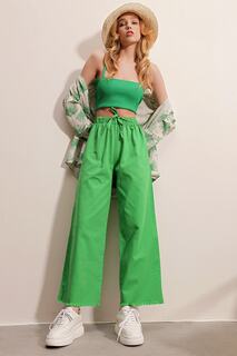 Женские зеленые брюки-палаццо с кисточками и высокой талией ALC-X8930 Trend Alaçatı Stili, зеленый