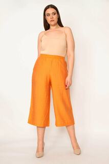Женские капри большого размера из вискозной ткани оранжевого цвета с эластичным поясом и карманами, широкие штанины 65n32365 Şans, оранжевый