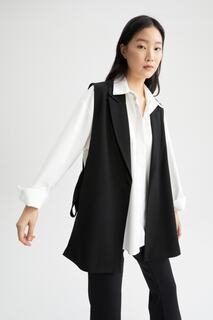Приталенный пиджак-жилет DeFacto, черный