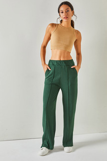 Женские изумрудно-зеленые, эластичный пояс, карманы, разрезы на штанинах, свободные брюки Olalook, зеленый