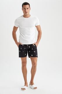 Короткие шорты для плавания стандартного кроя с рисунком DeFacto, черный
