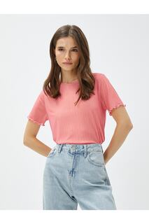 Прозрачная футболка с рюшами и короткими рукавами Koton, розовый
