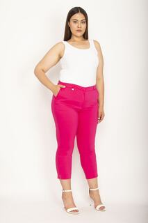 Женские классические брюки большого размера из ткани цвета фуксии с боковыми карманами и разрезами на штанинах Şans, розовый