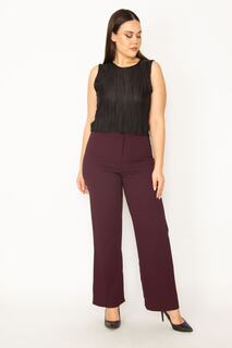 Женские классические брюки из ткани сливового цвета большого размера 65n32154 Şans, фиолетовый