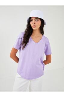 Простая женская футболка с V-образным вырезом и коротким рукавом LC Waikiki, фиолетовый