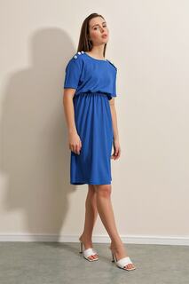 Вязаное платье с пуговицами 2375 - Saks Bigdart, темно-синий