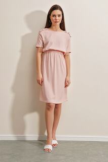 Вязаное Платье С Пуговицами - Пудровый Bigdart, розовый