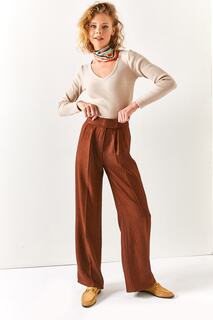 Женские коричневые зимние брюки с завышенной талией на липучке Olalook, коричневый