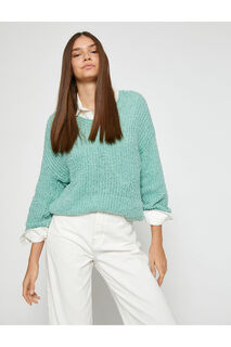 Вязаный свитер с V-образным вырезом Koton, зеленый