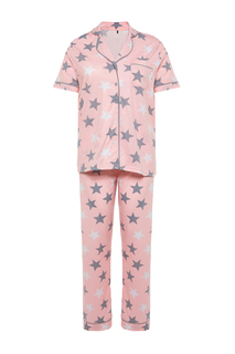 Вязаный пижамный комплект в полоску с узором «пудра» и звездами Trendyol, розовый