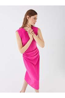 Прямое женское платье из вискозы с круглым вырезом и без рукавов LC Waikiki, розовый