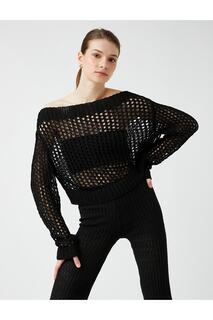 Вязаный свитер из трикотажа с детализацией Koton, черный