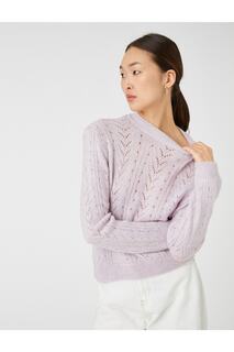 Вязаный свитер с круглым вырезом и длинным рукавом Koton, фиолетовый