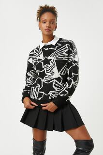 Вязаный свитер с круглым вырезом и длинным рукавом со звездным узором Koton, черный