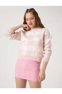 Вязаный свитер с круглым вырезом и длинными рукавами с рисунком Koton, розовый