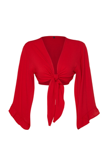 Красная укороченная блузка с тканым воланом Trendyol, красный