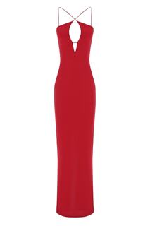 Красное вечернее платье с перекрестной завязкой, глубоким вырезом на груди и разрезом сзади Whenever Company, красный