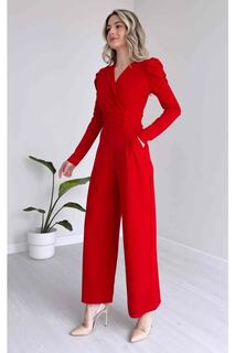 Красное вечернее платье с широкими штанинами и длинными рукавами из гибкой ткани на пуговицах, комбинезон и выпускное платье lovebox, красный