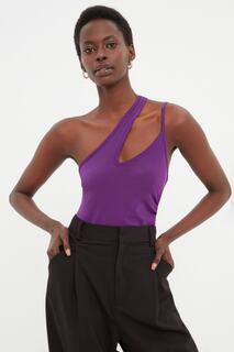 Пурпурная трикотажная блузка на одно плечо Trendyol, фиолетовый