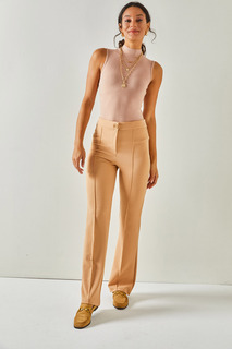 Женские легкие испанские брюки с декоративной строчкой Olalook, коричневый