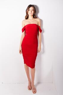 Красное платье миди с драпировкой и низкими рукавами Degaje Whenever Company, красный