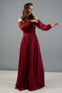 Красное помолвочное платье с воротником из люрекса и длинными рукавами Carmen, красный