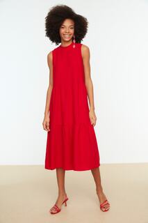 Красное фактурное тканое платье миди прямого кроя Trendyol, красный